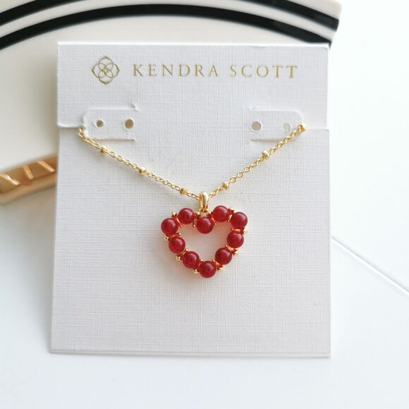 Kendra Scott Ashton Heart Gold Red Glass Short Necklace - Picture 2 of 3